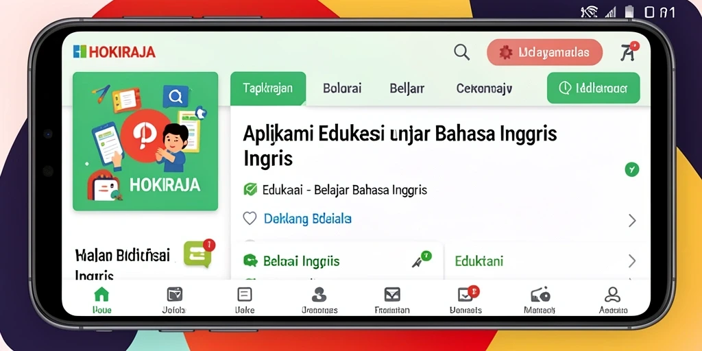 Screenshot antarmuka HOKIRAJA yang menampilkan fitur belajar Bahasa Inggris.