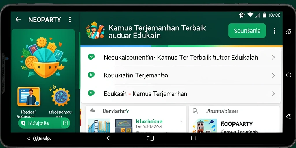Antarmuka NEOPARTY menampilkan fungsi untuk menerjemahkan kata dengan mudah.